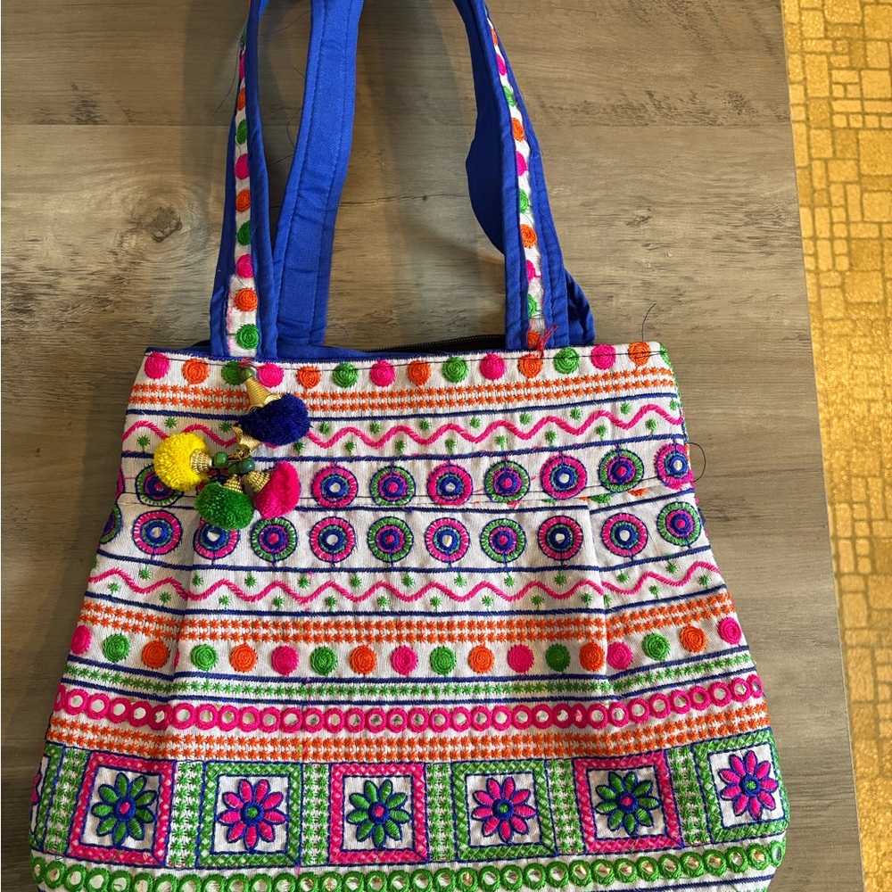 Colorful Embroidered Tote Bag